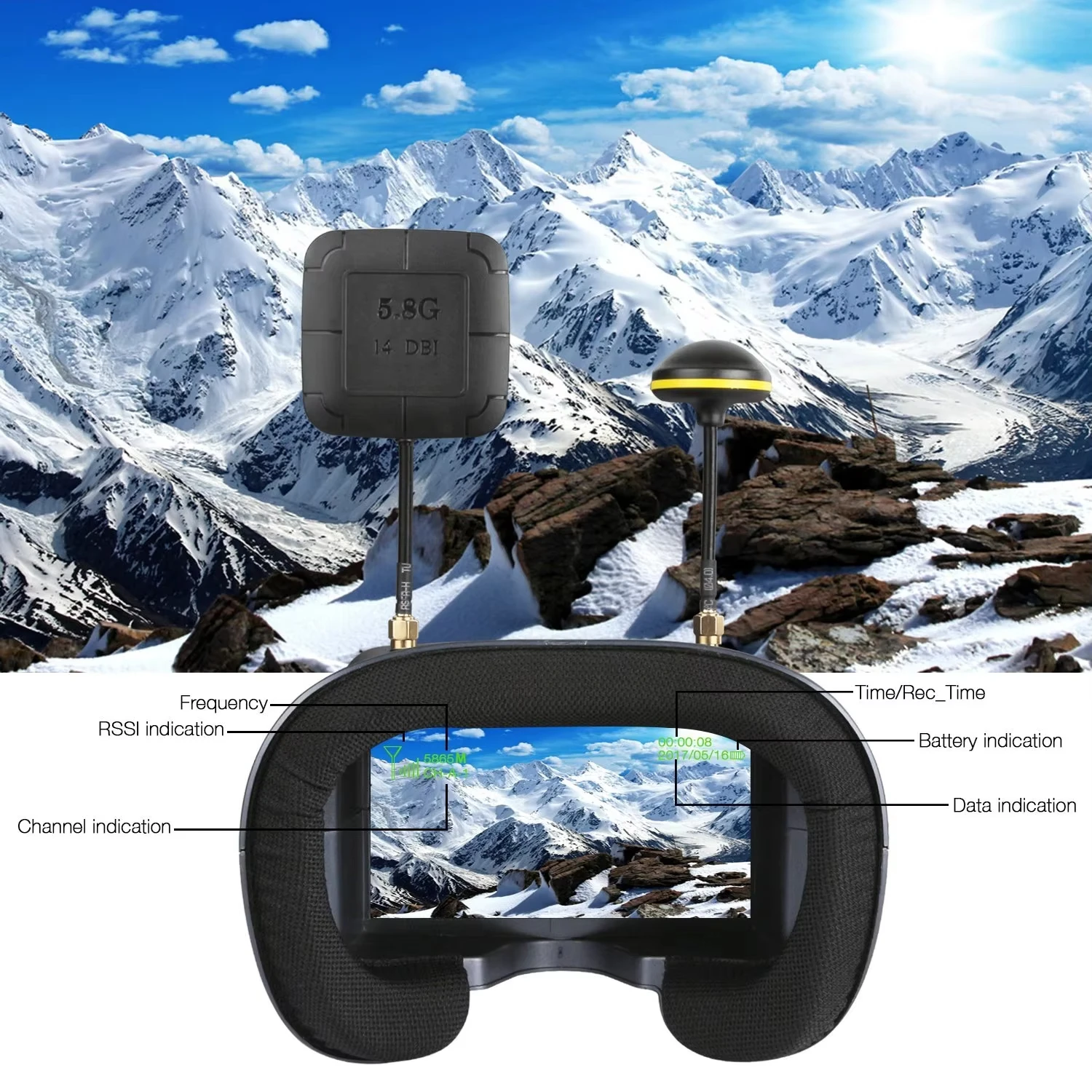SkyDElEV800D 5 Inch 800*480 FP - Fpv Goggles Headset 评论和价格